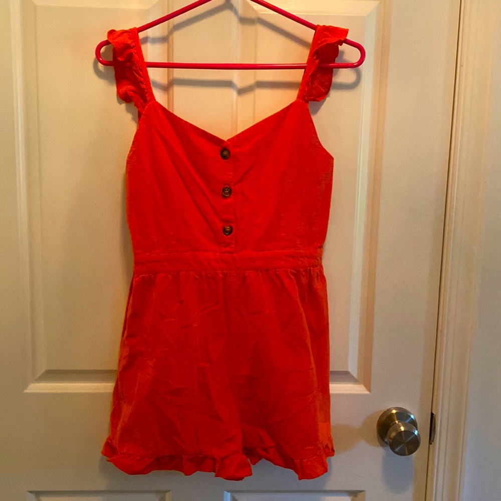 CORAL ROMPER SIZE KID XL (14-16) MADE FROM 50% COTTON 50% POLYESTER